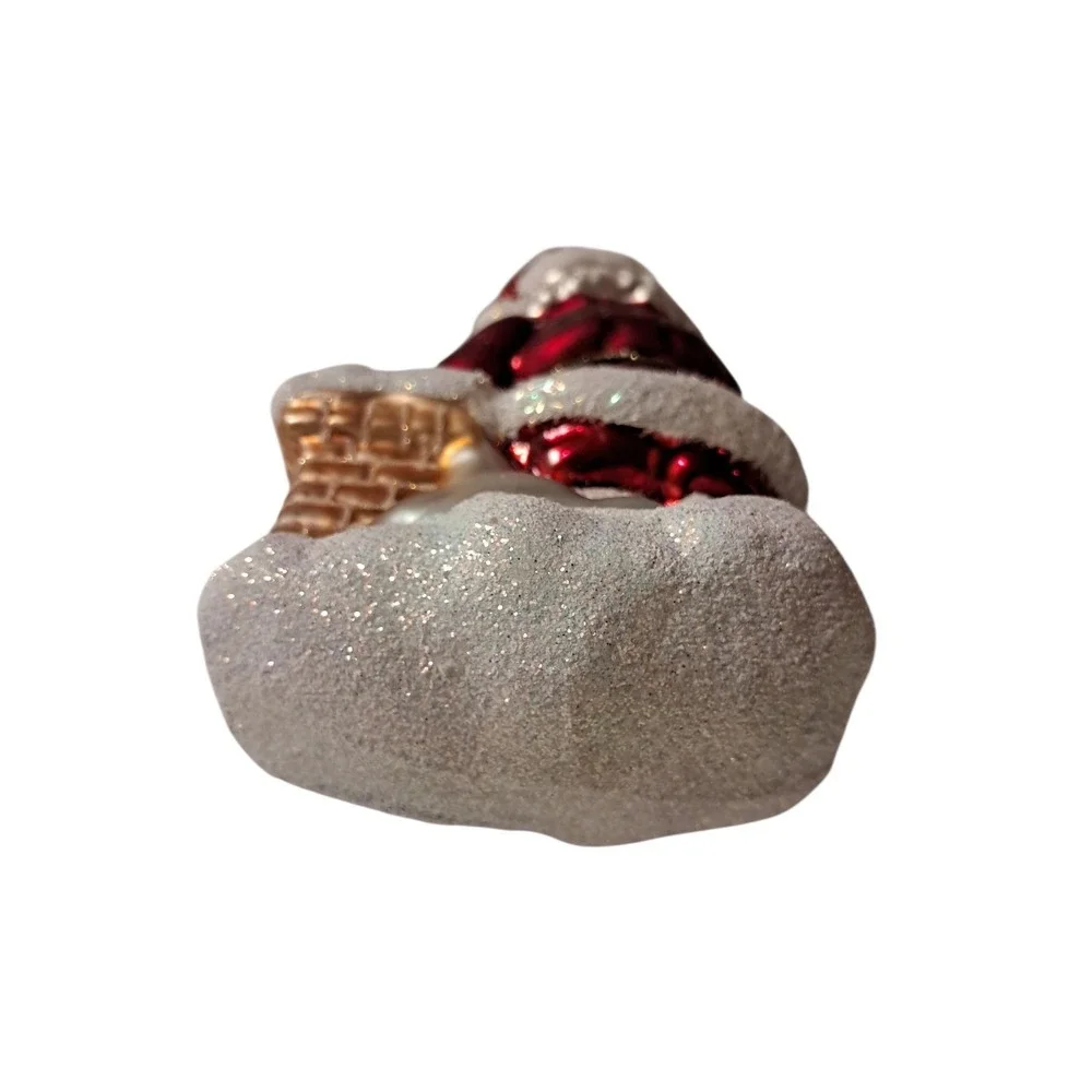 IMPULS SANTA WITH SACK ON THE‎ ROOF Glass Holiday Tree Ornament 6